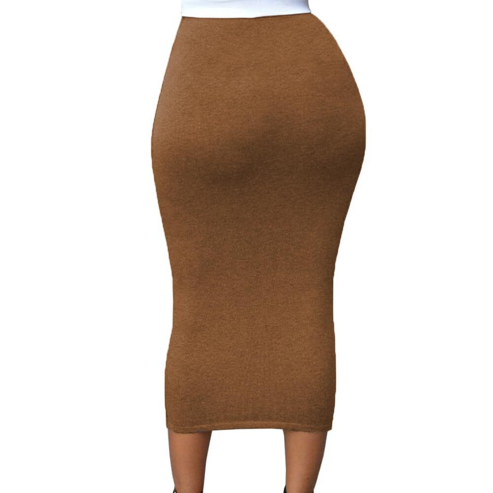 1570 Stretch Elastic Waist Basic Office Pencil Skirt Bodycon Skirts Dark View 2